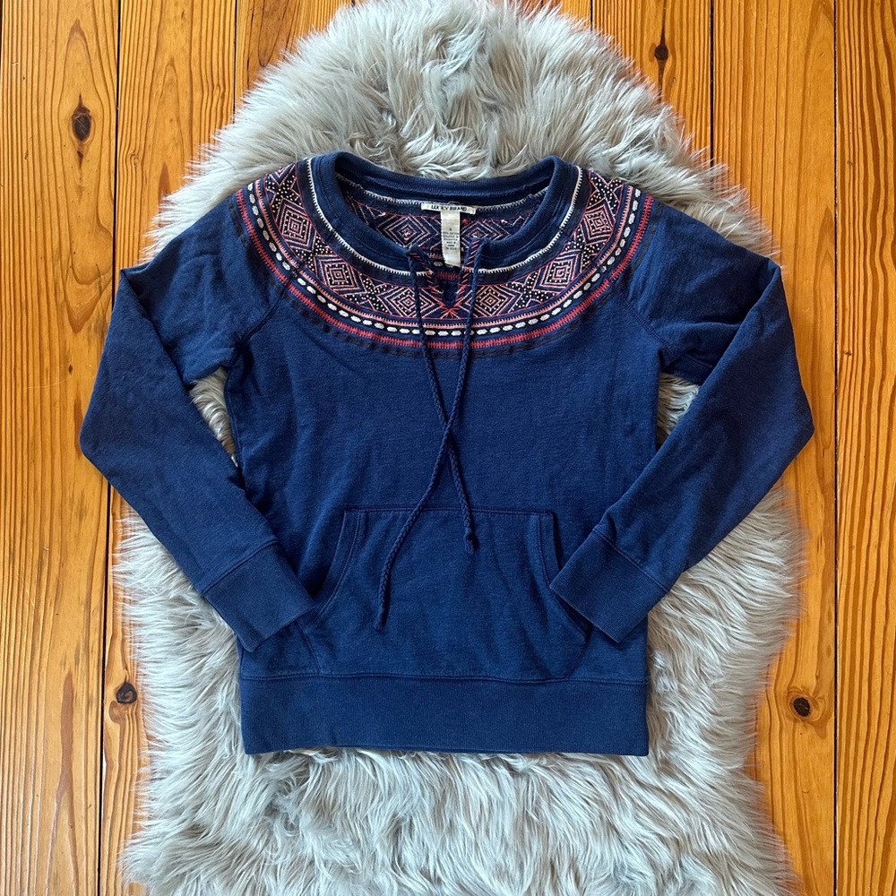 Navy Beaded and Embroidered Sweatshirt